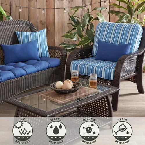 Miniatura 6 de Greendale Home Fashions Juego de 2 cojines de asiento profundo para exteriores, rayas azul acero Rayas azules de acero.