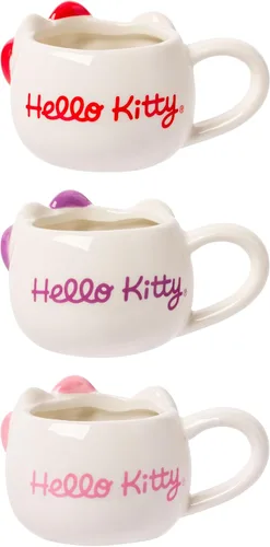 Miniatura 2 de Silver Buffalo Sanrio Hello Kitty Conjunto de 3 tazas de cerámica esculpidas en 3D con arcos de diferentes colores, con asas, perfectas como set