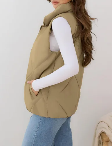 Miniatura 3 de MEROKEETY Chaleco acolchado sin mangas con cremallera para mujer, con cuello alto, con bolsillos