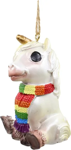 Adorno de árbol de Navidad de unicornio LGBTQ de 3 pulgadas | Bufanda de arco iris para decoración navideña | Adorno de resina de figuras de árbol