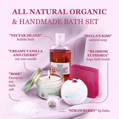Miniatura 5 de Set de regalo de spa de baño para mujeres, bombas de baño naturales, jabón de manteca de karité orgánico, vela de cera de soja, sal de baño y gel
