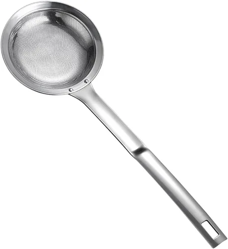 Cuchara coladora de malla fina de acero inoxidable con mango largo, colador de malla, cuchara espumadera de grasa, filtro de aceite para alimentos,