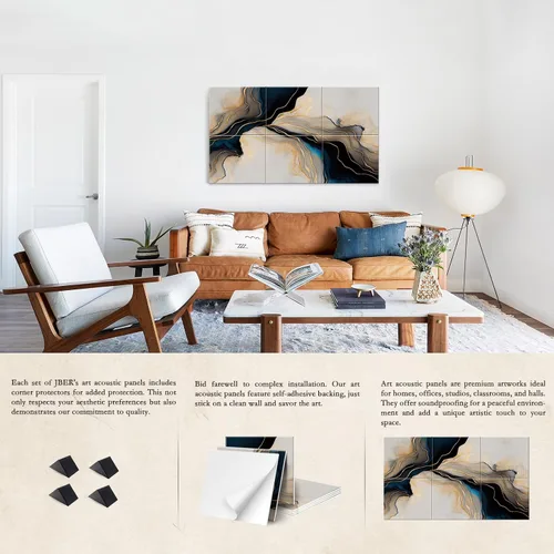 Miniatura 4 de JBER Paquete de 6 paneles acústicos artísticos, paneles de pared insonorizados de 47.2 x 27 pulgadas, paneles de pared autoadhesivos grandes