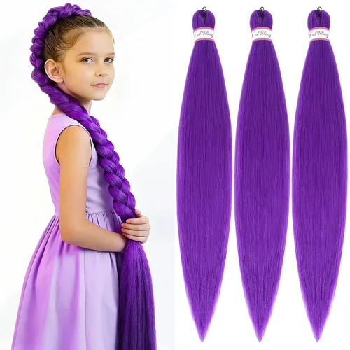 Miniatura 8 de Col bling Cabello trenzado preestirado de 28 pulgadas, 3 paquetes de extensiones de cabello largo para mujer, trenzas de caja, cabello preestirado