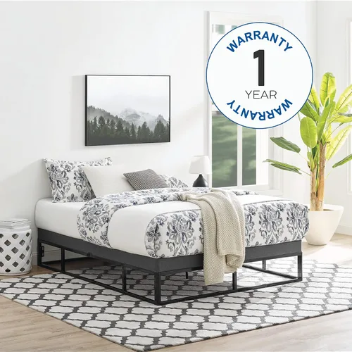 Miniatura 10 de Decoro Capri - Base de cama de metal blanco con base de colchón tapizada beige integrada, tamaño King