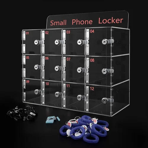 Miniatura 5 de Futchoy Caja transparente para casillero para teléfono celular con cerraduras de puerta y llaves, caja de bloqueo de acrílico para teléfono celular