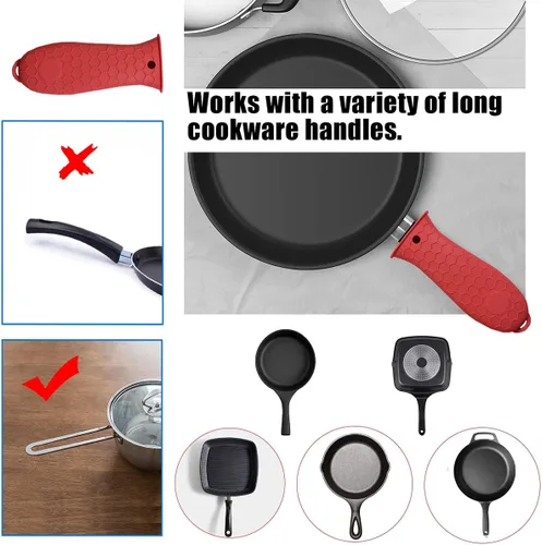 Miniatura 5 de HZMM Paquete de 4 soportes de silicona para mango caliente, soporte para ollas de hierro fundido, fundas de agarre antideslizantes resistentes al