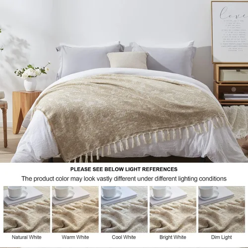 Miniatura 8 de SE SOFTEXLY Manta de lana con flecos lavable a máquina, manta suave y acogedora para sofá, cama, sofá, manta de campamento para supervivencia