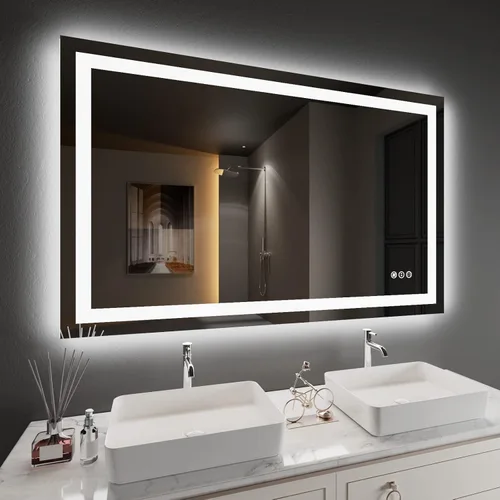 Miniatura 59 de Amorho Espejo de baño LED de 24 x 32 pulgadas con luces, iluminación frontal y retroiluminación, regulable continuamente, antiniebla, vidrio Frente