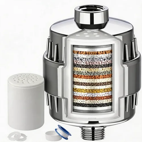 Miniatura 8 de Cartucho de repuesto para filtro de ducha de 25 etapas, 1 paquete de cartuchos universales para agua dura, elimina cloro, metales pesados, hierro