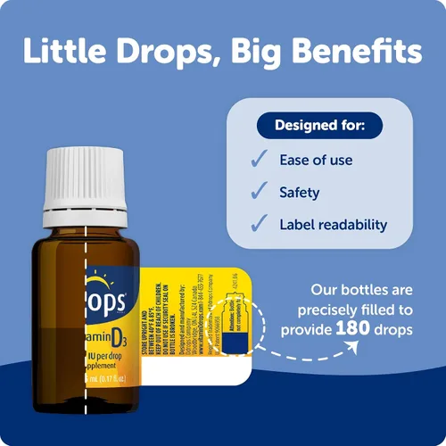 Miniatura 2 de Ddrops Adultos 2000IU 180 gotas - Suplemento líquido de vitamina D3, apoyo a huesos fuertes y sistema inmunológico