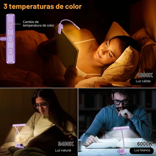 Miniatura 3 de Gritin Luz de Lectura LED Recargable de 19 LED para Leer en la Cama con Función de Memoria - Cuidado de los Ojos 3 Temperaturas de Color, Atenuación