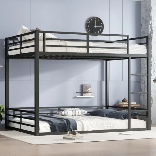 Miniatura 13 de Litera de metal resistente de tamaño individual sobre matrimonial, con escalera integrada y barandilla de seguridad para niños, adolescentes
