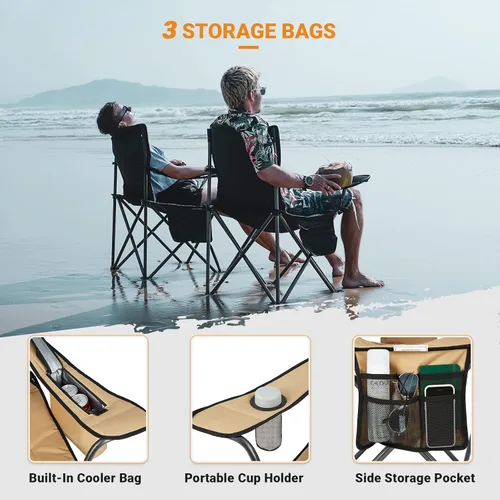 Miniatura 7 de KingCamp Paquete de 2 sillas de campamento de gran tamaño para adultos, sillas plegables resistentes de 300 libras, silla de campamento acolchada