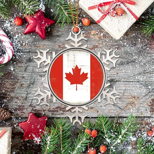 Miniatura 7 de Adorno de metal de copo de nieve de Canadá, recuerdo de Navidad, regalo de recuerdo patriótico, adorno colgante de Navidad, bandera nacional
