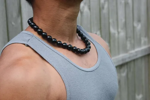 Miniatura 21 de Handmade Black Onyx Crystal Mens Necklace - Grounding Genuine Gemstone Beaded Mala Willpower, Protection, Prosperity Black Choker - Jewelry Gift