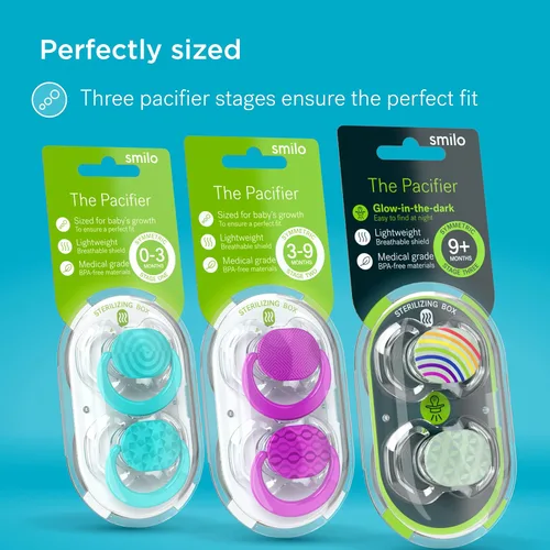 Miniatura 7 de Smilo Chupete para bebé, paquete de 2 chupetes delgados para bebés con caja de esterilización, etapa 3 para bebés de 9 meses en adelante, chupetes