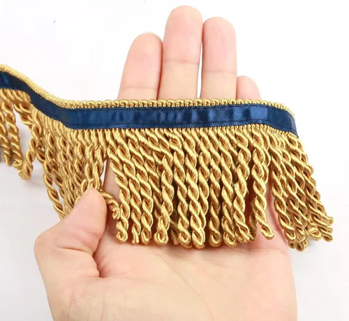 Miniatura 9 de Ribete de Flecos de Lingotes y Adornos 5/10 Yardas X 2.5 Pulgadas de Tela para Costura DIY Decoración para Ropa Flecos Hebreos Dorados con Cinta Azul