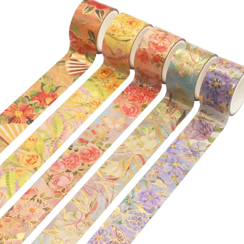 Miniatura 4 de YUBBAEX Blooming Washi - Juego de cintas adhesivas con lámina dorada, peonía ancha decorativa para artes, manualidades, suministros de diario