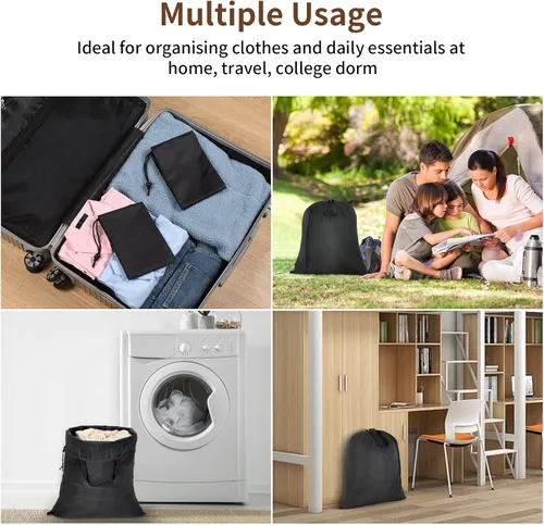Miniatura 6 de OTraki Paquete de 2 bolsas de lavandería lavables de viaje de 20 x 24 pulgadas, bolsas de lavandería resistentes con asas, ropa sucia, cordón