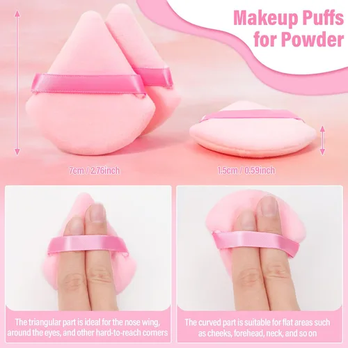 Miniatura 2 de Thrilez 20 Piezas Borlas de Polvo Triangulares, Borlas de Polvo Suelto Borlas de Maquillaje para Polvo Facial, Borla de Polvo Fijador para Rosa