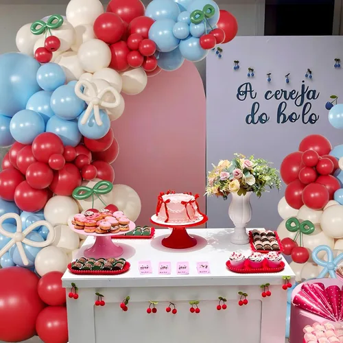 Miniatura 4 de CROSSFINGERS Kit de arco de guirnalda de globos de color rojo cereza y azul, 150 piezas de arco de globos de niebla de luz azul, rojo y blanco, kit