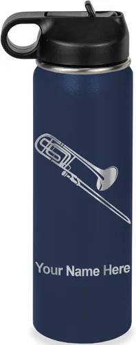 Miniatura 49 de LaserGram Botella de agua personalizada, trombón, acero inoxidable de doble pared aislada al vacío con popote superior, regalo grabado personalizado