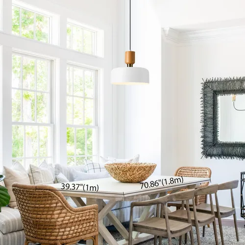 Miniatura 9 de TeHenoo Lámpara colgante moderna, 12 pulgadas, con acento de madera natural y latón, lámpara colgante simple ajustable para isla de cocina, comedor