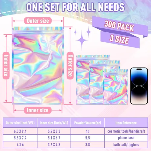 Miniatura 2 de ANZNKU 300 bolsas holográficas de Mylar resellables, bolsas resellables de 4x6 pulgadas para pequeñas empresas, bolsa de kit para resaca a prueba