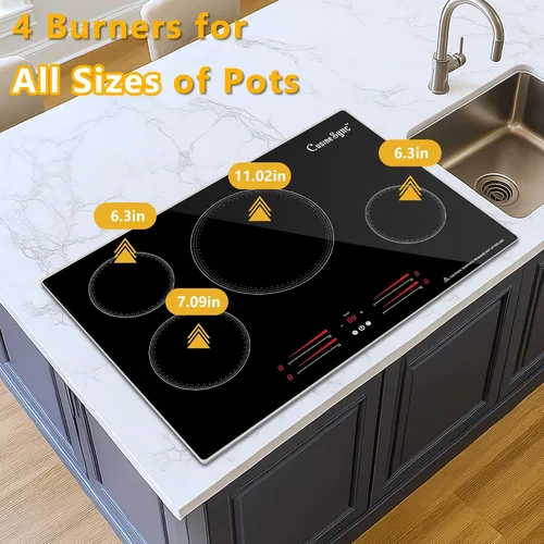 Miniatura 8 de Placa de inducción de 30 pulgadas, placa de cocina eléctrica de 4 quemadores con 9 niveles de potencia, control táctil, temporizador, bloqueo