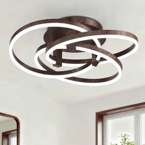 Maxax Lámpara de techo LED de 23.5 pulgadas, moderna lámpara de araña de 3 anillos de montaje empotrado, lámpara de techo para dormitorio, sala de