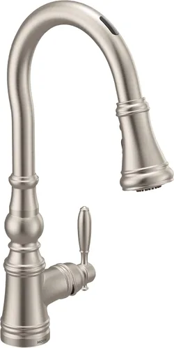 Miniatura 27 de Moen WeymouthBrushed Gold S73104BG - Grifo de cocina con resorte de preenjuague de un mango con refuerzo de potencia para una limpieza más rápida