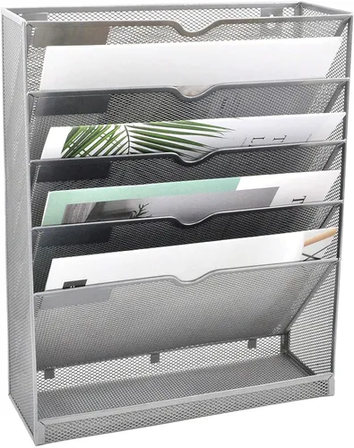Miniatura 28 de EASEPRES Organizador de Archivos de Escritorio de Malla de 4 Niveles, Soporte de Organización de Documentos Colgante para Montaje en Pared, Estante