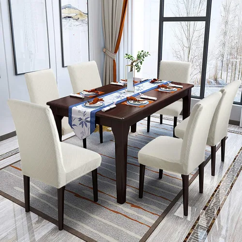 Miniatura 2 de Fundas para silla de comedor Yisun, fundas elásticas para silla de comedor, funda protectora para silla de comedor, mezcla de poliéster, Beige