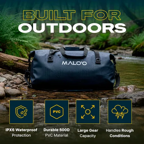 Miniatura 2 de Malo’o Bolsa de lona impermeable seca, Bolsa de equipo resistente de cubierta enrollable impermeable con correas para el hombro y bucles Molle, Negro