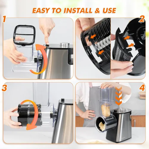 Miniatura 5 de Anatole Rallador de queso eléctrico de acero inoxidable triturador de verduras 6 cuchillas 250 W salida de entrada grande sin BPA 110 V