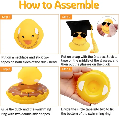 Miniatura 4 de wonuu Anillo de natación de patos de goma con mini lentes de diamante, collar para decoración de tablero de automóviles, accesorios de automóvil