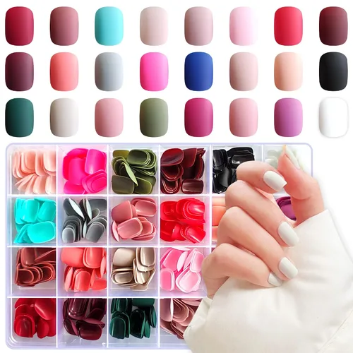 Miniatura 12 de AddFavor 576 uñas postizas a presión de almendra, uñas postizas medianas de cobertura completa, uñas cortas de aguja a presión, uñas postizas