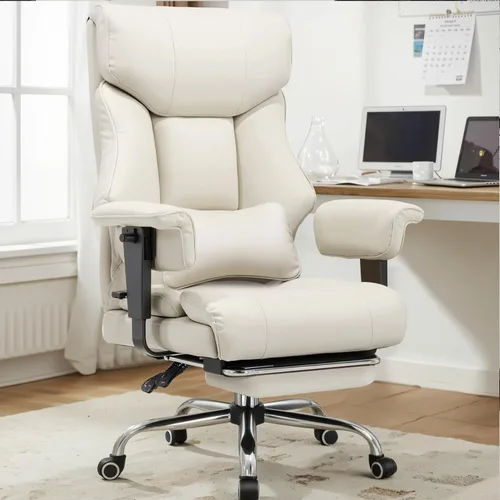 COMHOMA Silla de oficina grande y alta, silla ejecutiva de cuero con respaldo alto de 400 libras, con soporte lumbar ergonómico y cojín de resorte