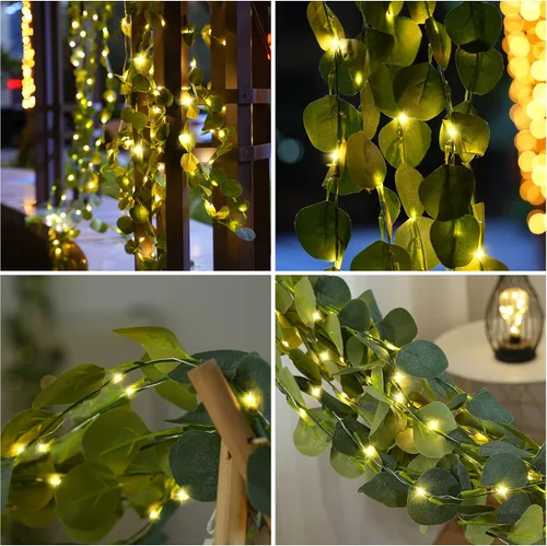 Miniatura 2 de Guirnalda de eucalipto iluminada con pilas de 7.5 x 3.6 pies con 120 luces LED artificiales de vegetación para bodas, fiestas, hogar, pared