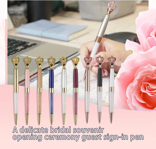 Miniatura 5 de YOUMI Bolígrafo de 3 bolígrafos de metal de cristal con corona, bonito bolígrafo brillante, bolígrafos de cristal personalizados, tinta negra