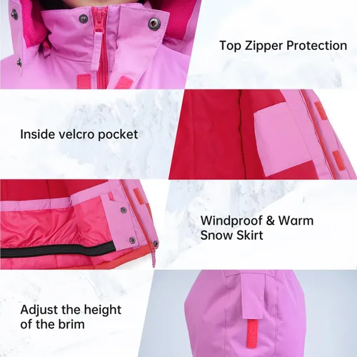 Miniatura 20 de Chaqueta de esquí impermeable para niñas, chaqueta de snowboard para exteriores, resistente al viento, con forro polar, abrigo de nieve cálido