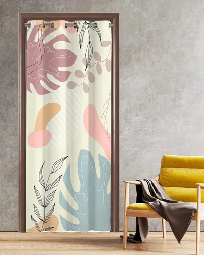 Miniatura 9 de Cortina opaca bohemia para puerta de 80 pulgadas de largo para dormitorio, con aislamiento térmico, ojales, cortinas opacas con mandala, orquídea