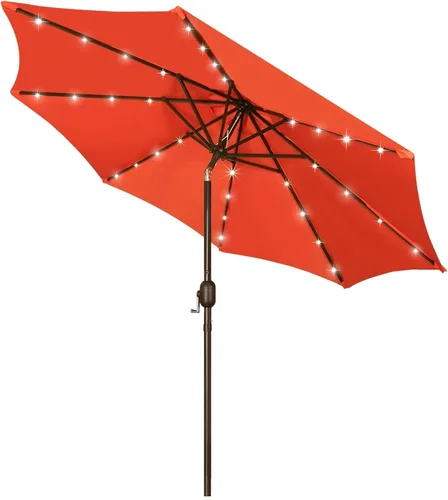 Miniatura 12 de Blissun - Sombrilla solar de 9 pies, 32 luces LED, parasol de mesa para patio, jardín, cubierta, piscina y playa (gris)