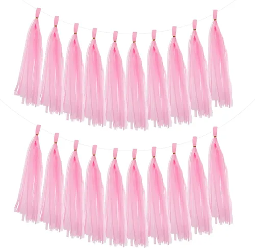 Miniatura 12 de MECCANIXITY 20 guirnaldas de papel de seda con borlas para decoración de fiestas, día de San Valentín, cumpleaños para mujeres con cuerda y alambre
