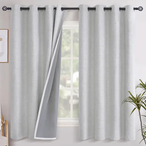 Miniatura 84 de YoungsTex - Cortinas opacas de lino para dormitorio, oscurecimiento de la habitación, cortinas con textura de lino, paneles con aislamiento térmico