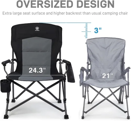 Miniatura 5 de EVER ADVANCED Silla de camping plegable de gran tamaño para adultos, silla de césped resistente con bolsillos laterales, silla cuádruple plegable