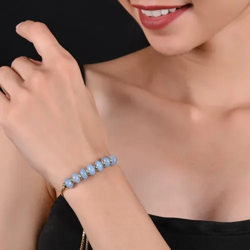 Miniatura 2 de Gempires - Pulsera de cuentas redondas naturales, chapada en oro amarillo de 14 quilates, joyería hecha a mano, pulseras ajustables para mujer