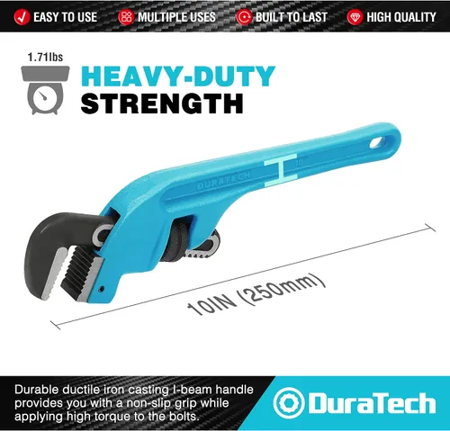 Miniatura 2 de DURATECH Llave de tubo de 10 pulgadas con compensación, llave de tubo de extremo de servicio pesado, mango de hierro fundido, llave de fontanería