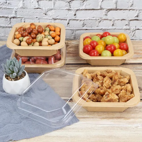 Miniatura 3 de Cuencos desechables de papel kraft de 14 onzas con tapas, recipientes de comida, cuencos de sopa, suministros de fiesta, cuencos de golosinas